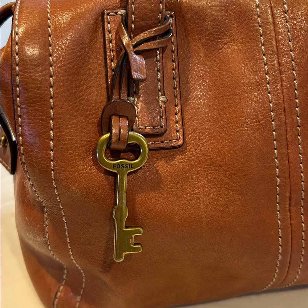 Fossil Emma Tan Leather Satchel Vintage No Crossbody Strap, EUC, Caramel Color - Picture 5 of 10
